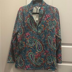 Talbots Teal Floral Quarter-Zip Pullover